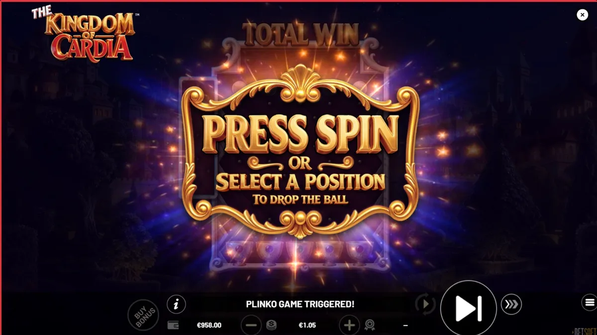Tampilan visual slot The Kingdom of Cardia dengan tema taman fantasi dan kartu remi.