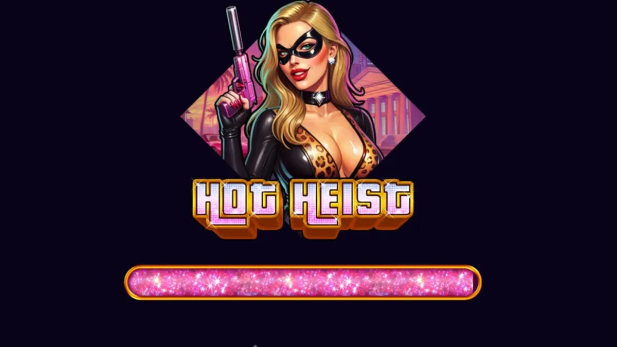 Tampilan visual neon slot Hot Heist dengan simbol bertema perampokan
