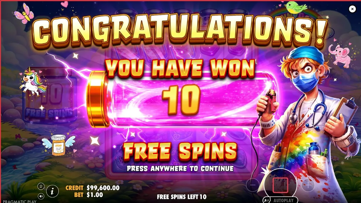 Tampilan visual neon dan simbol unik di slot Sunnydaze Asylum
