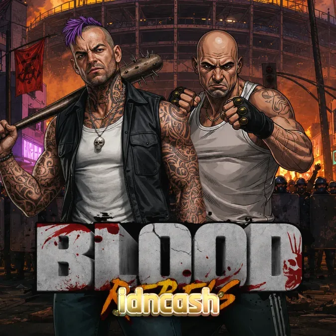 Tampilan visual slot Blood Rebels dengan tema pemberontak